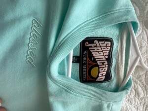 San Francisco Work Shirts Blessed Embroidered Sweatshirt Light Blue Size L
